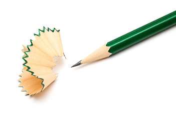 Image showing Pencil and shavings isolated on white background