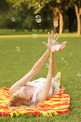 Image showing Woman and soap bubbles