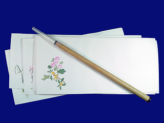 Image showing Old envelope and writing brush