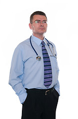 Image showing Confident, relaxed doctor looks to future
