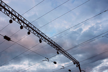 Image showing Power line of electric trains