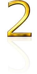 Image showing 3d golden number 2 with reflection