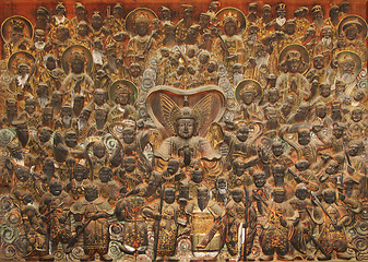 Image showing Wood relief of 104 deva. Mok-a Museum, Korea