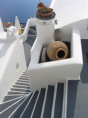 Image showing Steps leading to a beautiful sea view, Santorini, Greece