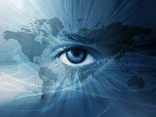 Image showing World map and blue eye