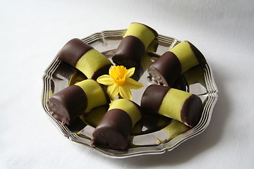 Image showing Cakes with chocolate and marzipan