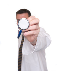 Image showing Sharply-focused stethoscope pointed by doctor