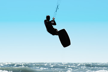 Image showing Silhouette of kite surfer