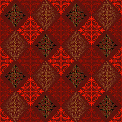 Image showing Abstract seamless red-black-gold vintage pattern