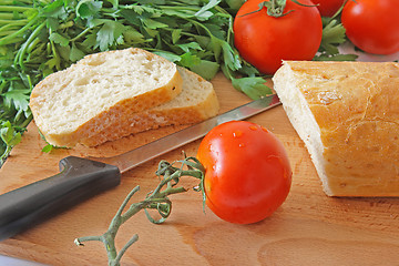 Image showing Healthy food. Vegetables and bread