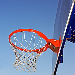 Image showing Basketball hoop against a blue sky.