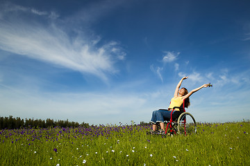 Image showing Handicapped woman on wheelchair