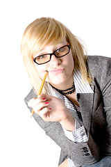 Image showing businesswoman with pencil 