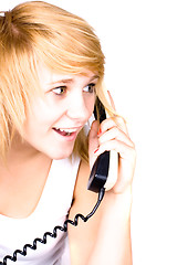 Image showing woman with retro telephone