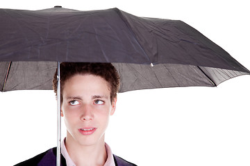 Image showing Young boy with an umbrella