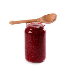 Image showing jar of homemade raspberry jam 