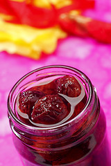 Image showing Sour cherry jam in jar