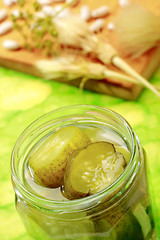 Image showing Pickled sliced cucumber in jar