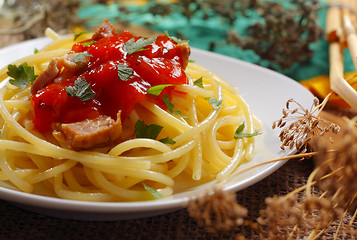 Image showing Spaghetti with tomato sauce