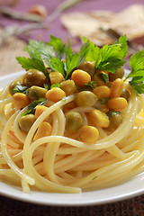 Image showing Spaghetti with vegetables and parsley