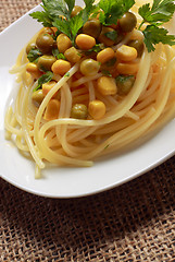 Image showing Spaghetti with vegetables and parsley