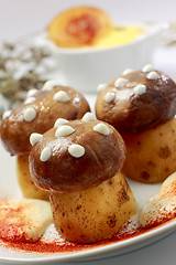 Image showing Fried button mushrooms with potatos