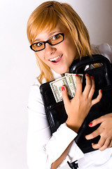 Image showing businesswoman with portfolio and money