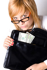 Image showing businesswoman with portfolio and money