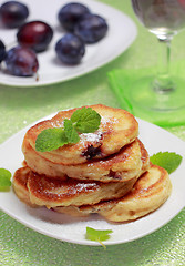 Image showing Blinis (from white flour, with plum) on plate