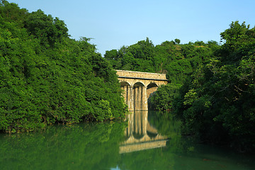 Image showing lake with stone bridge