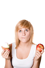 Image showing woman with cake and apple