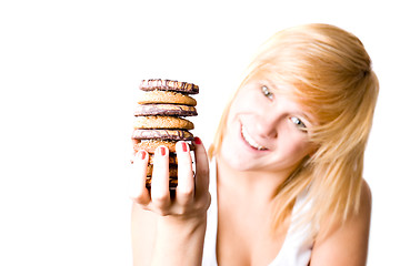 Image showing woman with chocolate chip cookies