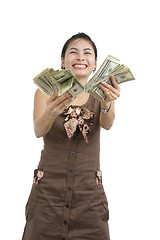 Image showing pretty woman happy with lots of money