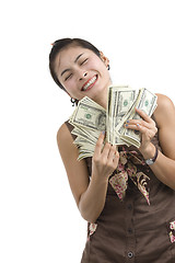 Image showing pretty woman happy with lots of money