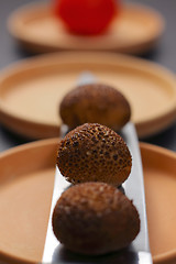 Image showing Still life with mushrooms in a row