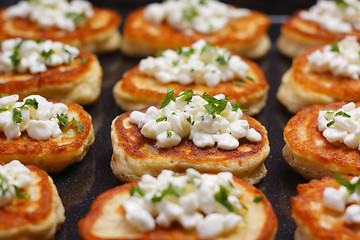 Image showing Blinis with cottage cheese