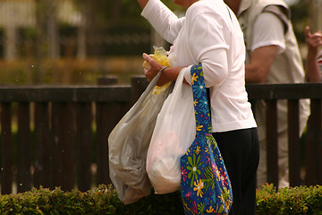 Image showing woman feeding the birds