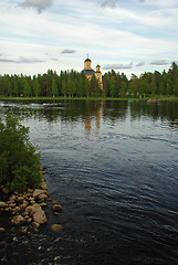 Image showing Church and park of Kuhmo in the border of lake 