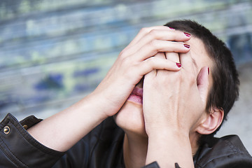 Image showing anguished young woman