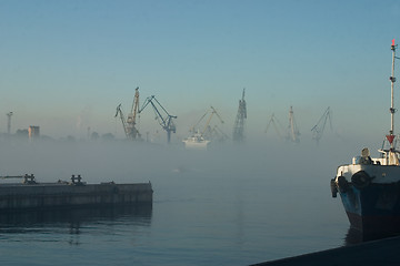 Image showing  Fog over harbor
