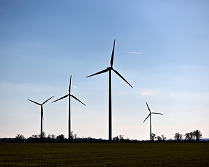 Image showing Wind turbines in a rural landscape