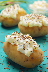 Image showing Potatoes with cottage cheese and caraway seeds