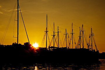 Image showing yachts sunset silhouettes