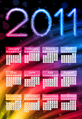 Image showing Colorful 2011 Calendar on Black Background. Rainbow Colors
