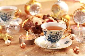 Image showing Tea for Christmas with sweet cookies