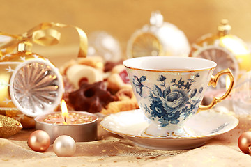 Image showing Tea for Christmas with sweet cookies