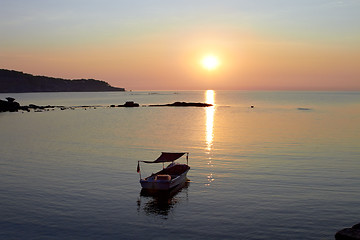 Image showing Alone boat at sunset