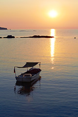 Image showing Alone boat at sunset