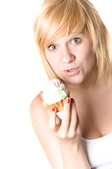 Image showing young woman with cake