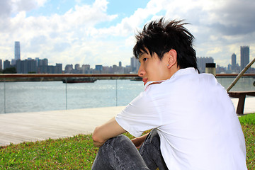 Image showing portrait of a young business man in the park